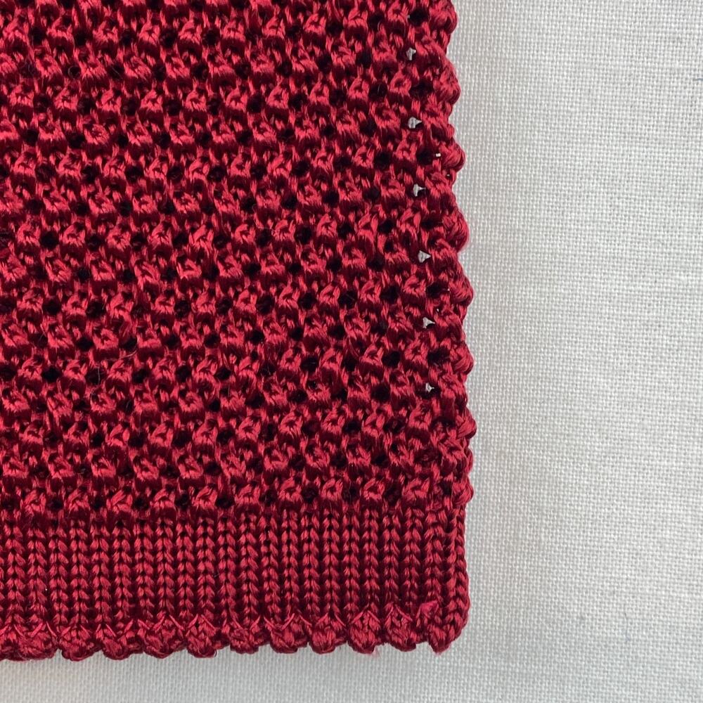 LANDS END Neck Tie Mens 100% Silk Knitted Knit Skinny Textured Red Italy VTG
